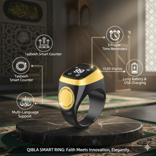 Equantu Qibla Ring Tasbih Counter Prayer Reminder